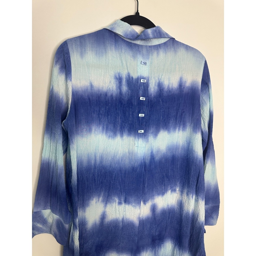 Ali Miles Crinkle Tie Dye Button Up Top Small Blue Boho Artsy Lagenlook Blouse - Picture 12 of 13